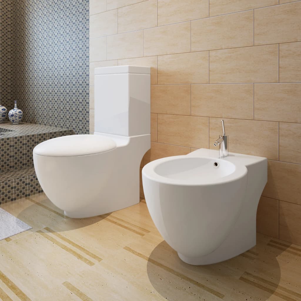 Vidaxl Toiletten Bidet Set stehend Keramik Weiß