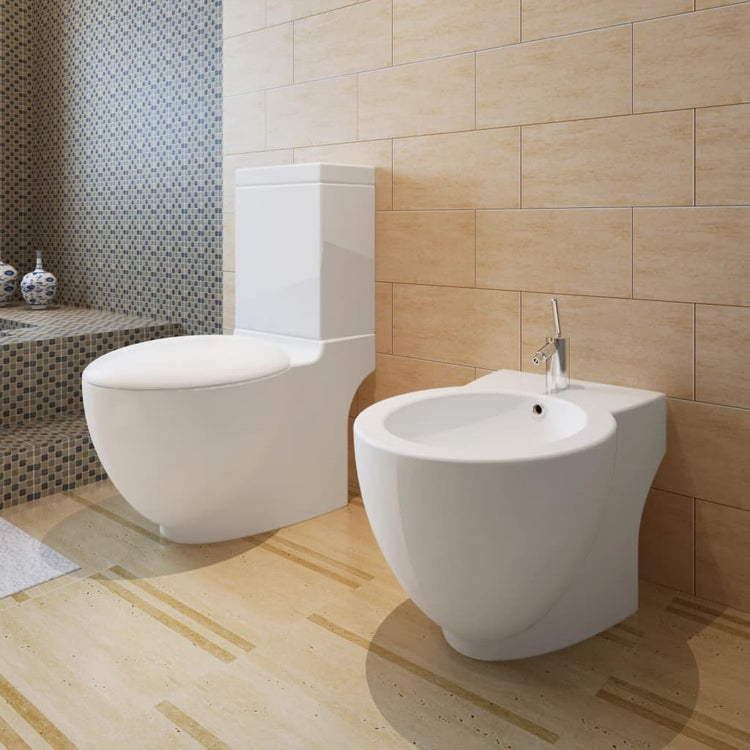 Vidaxl Toiletten Bidet Set stehend Keramik Weiß