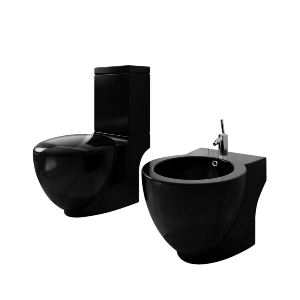 Vidaxl Toiletten Bidet Set stehend Keramikschwarz