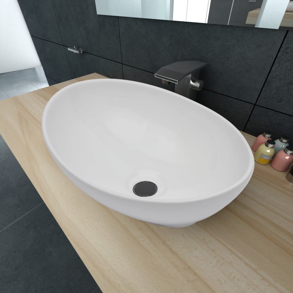 VIDAXL WASHBAIN OVAL 40x33 cm Keramik Weiß