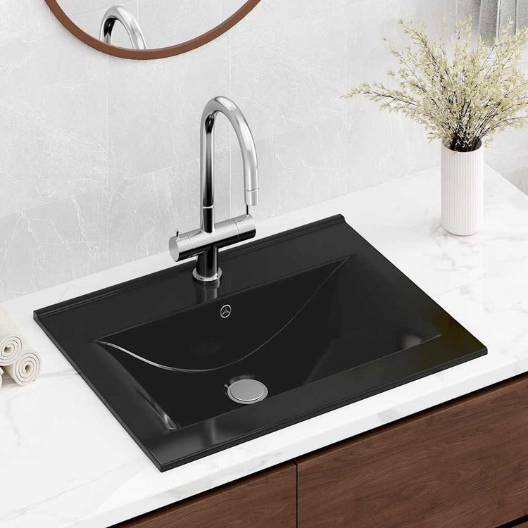 VIDAXL WASHBAIN mit Rechteck -Tap -Loch 60x46 cm Keramik Schwarz