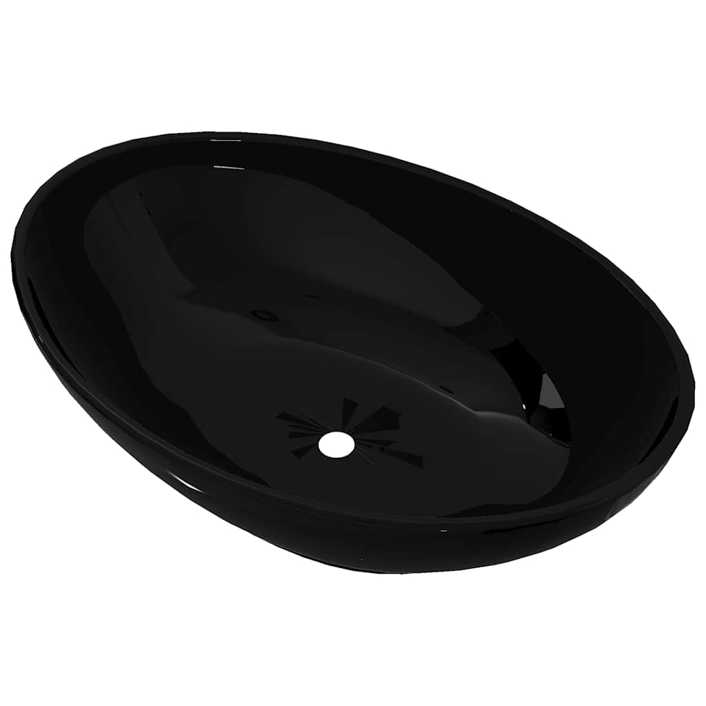 Vidaxl Luxus Waschbecken oval 40x33 cm Keramik Schwarz