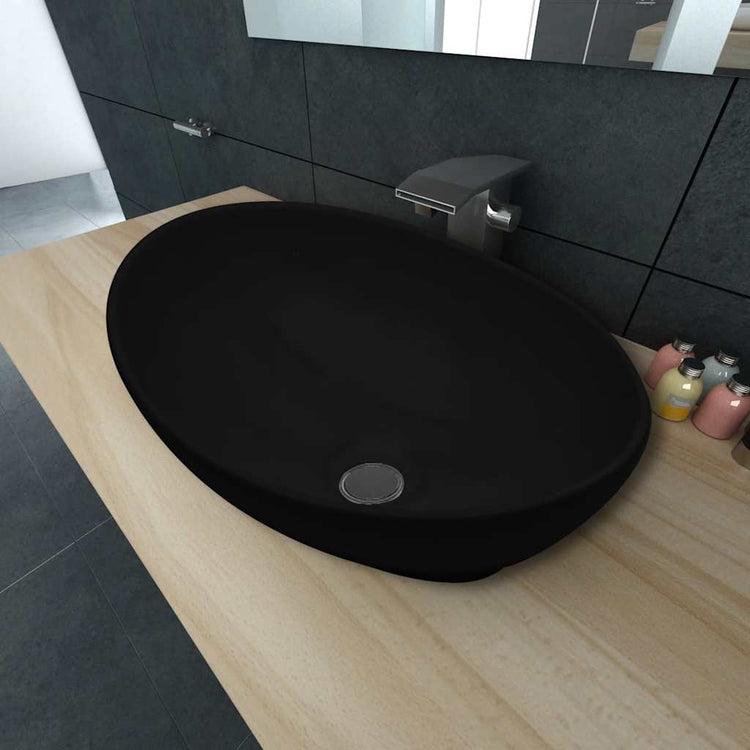 Vidaxl Luxus Waschbecken oval 40x33 cm Keramik Schwarz