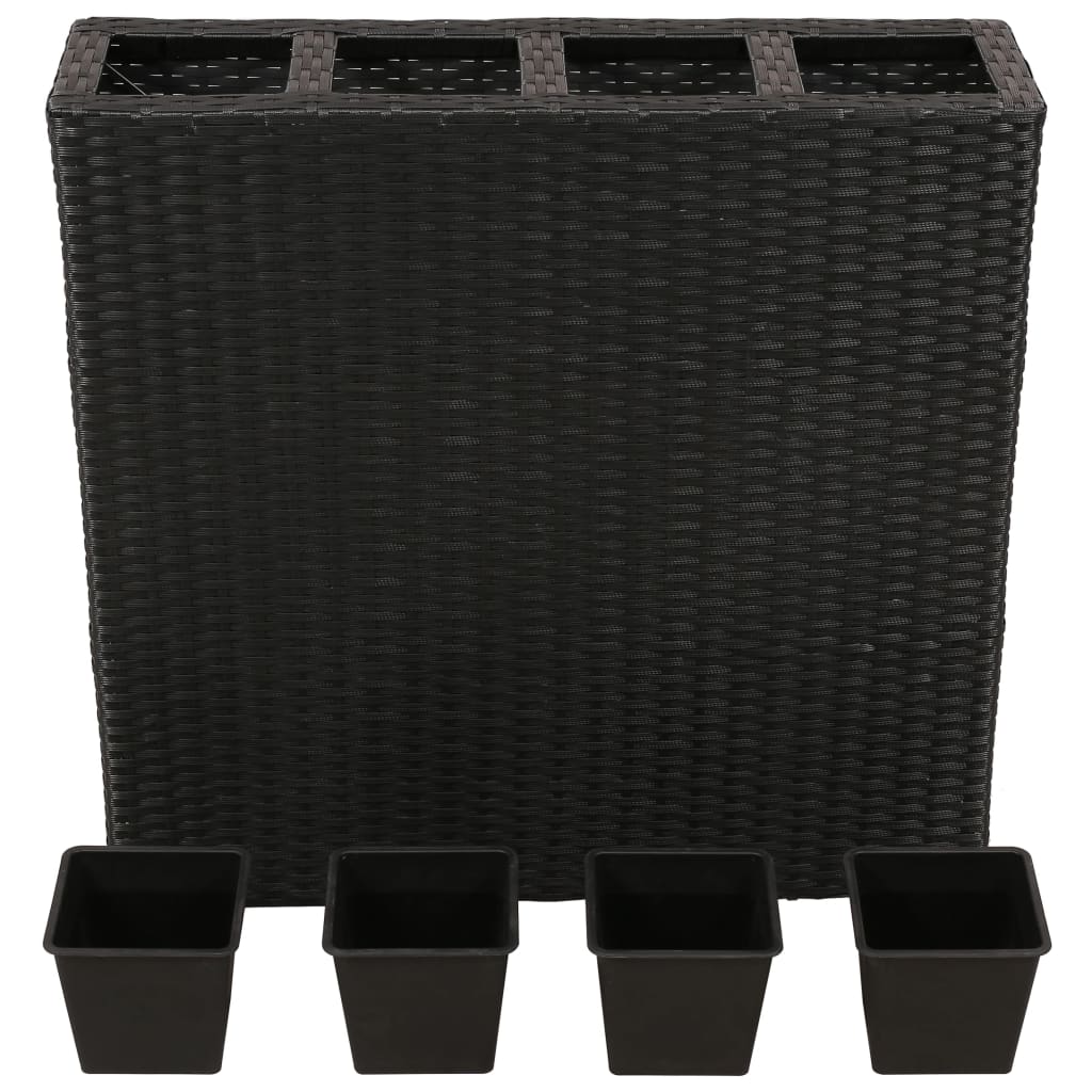 Vidaxl -Pflanzer mit 4 Töpfen Poly Rattan Schwarz angehoben