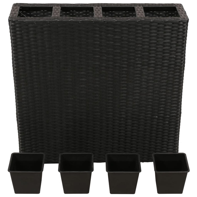 Vidaxl -Pflanzer mit 4 Töpfen Poly Rattan Schwarz angehoben