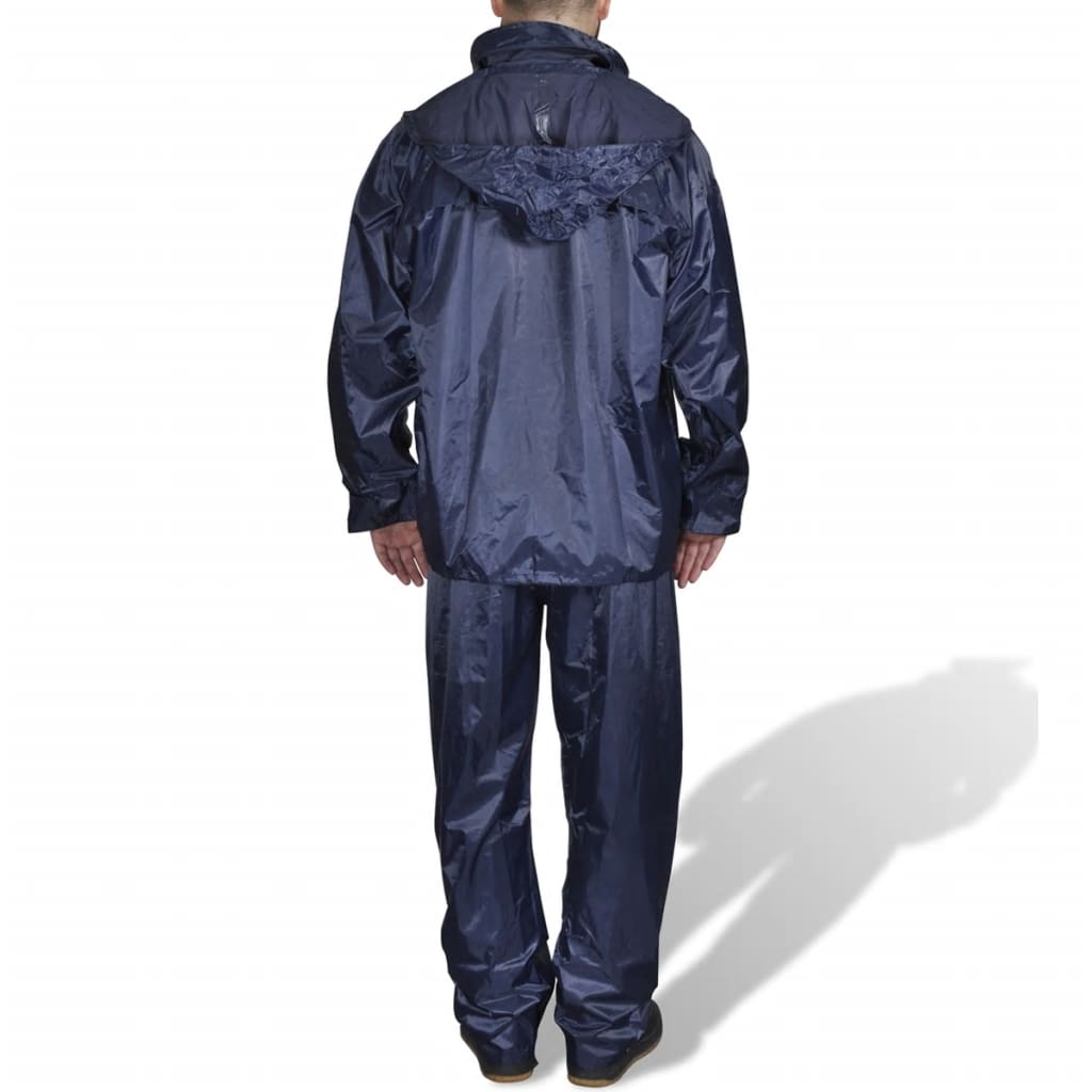 Vidaxl 2-teiliger Regenanzug mit Kapuze (Herren Marineblau Größe L)