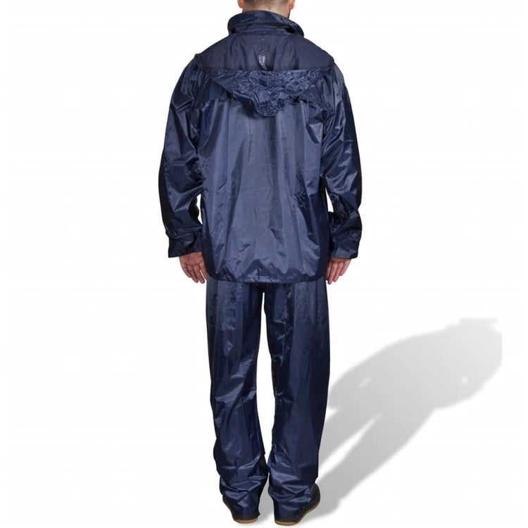 Vidaxl 2-teiliger Regenanzug mit Kapuze (Herren Marineblau Größe L)