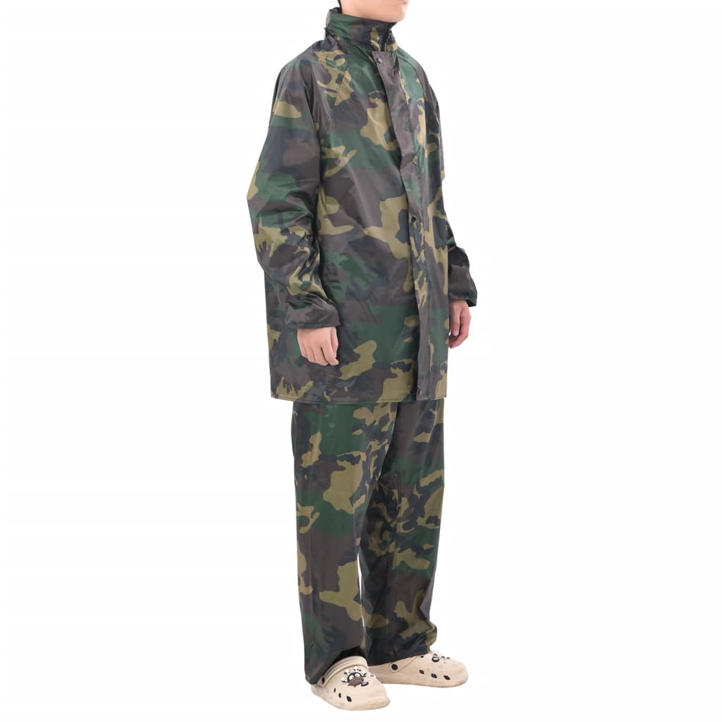 Vidaxl 2-teiliger Regenanzug mit Kapuze (Herren-Camouflage Größe L)