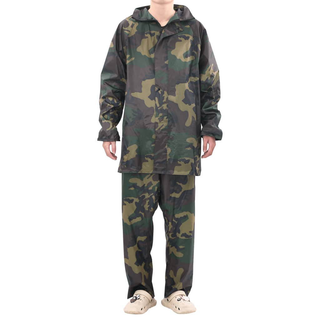 Vidaxl 2-teiliger Regenanzug mit Kapuze (Herren-Camouflage Größe L)
