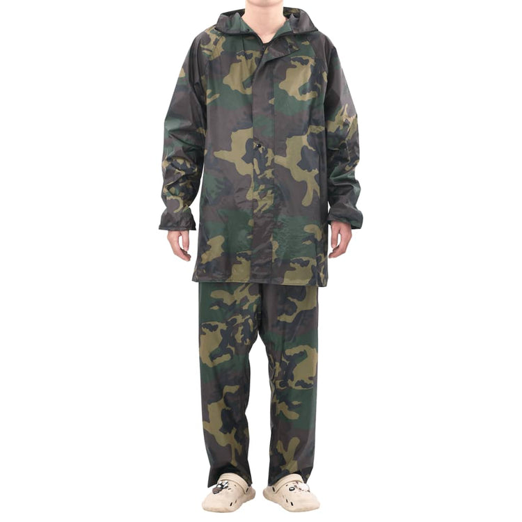 Vidaxl 2-teiliger Regenanzug mit Kapuze (Herren-Camouflage Größe L)