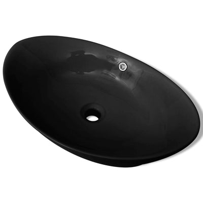 Vidaxl -Waschbecken mit Landung schwarzer ovaler Keramik 59 x 38,5 cm