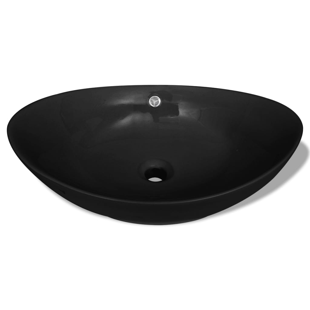 Vidaxl -Waschbecken mit Landung schwarzer ovaler Keramik 59 x 38,5 cm