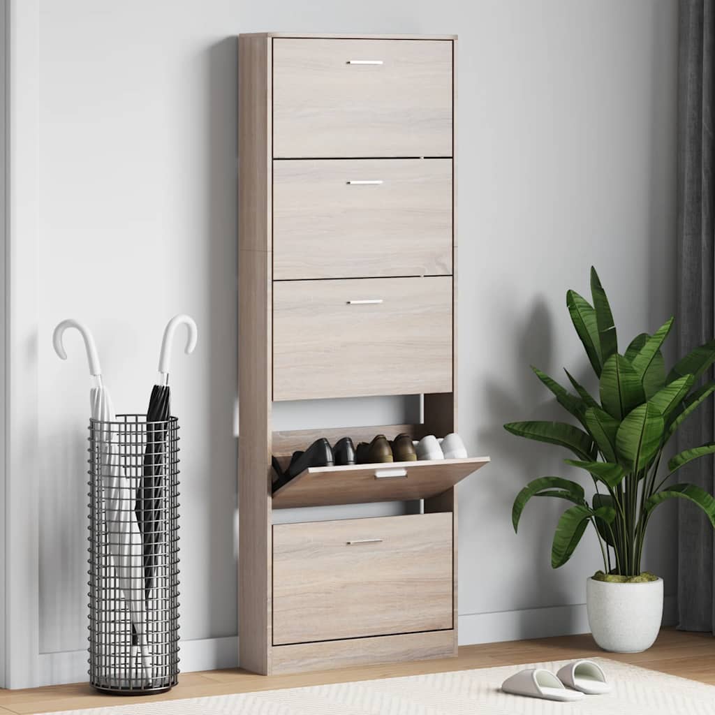 Vidaxl -Schuhschrank Holz mit 5 Ablagefächern Eichenaussehen
