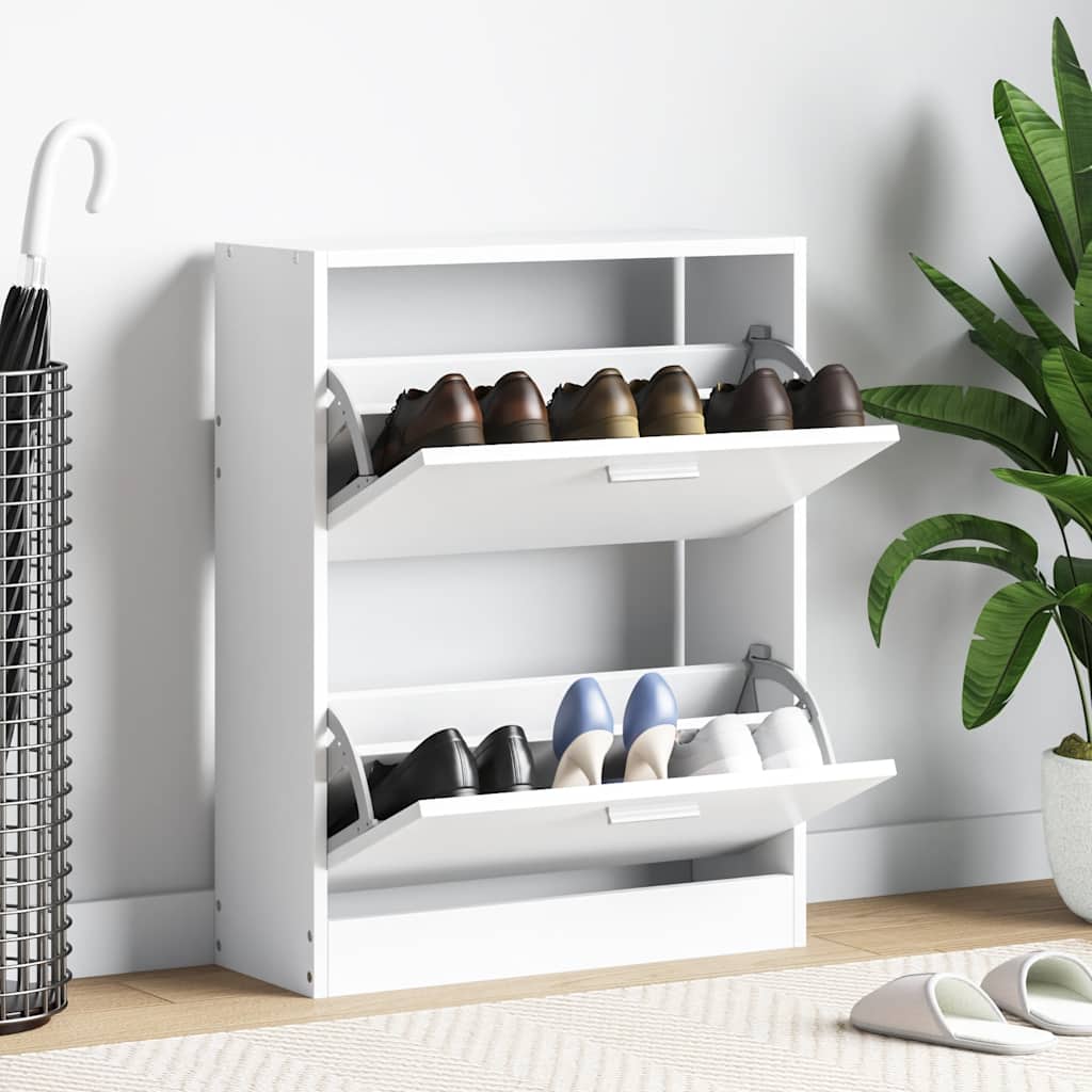 Vidaxl -Schuhschrank mit 2 Fächern Holzweiß