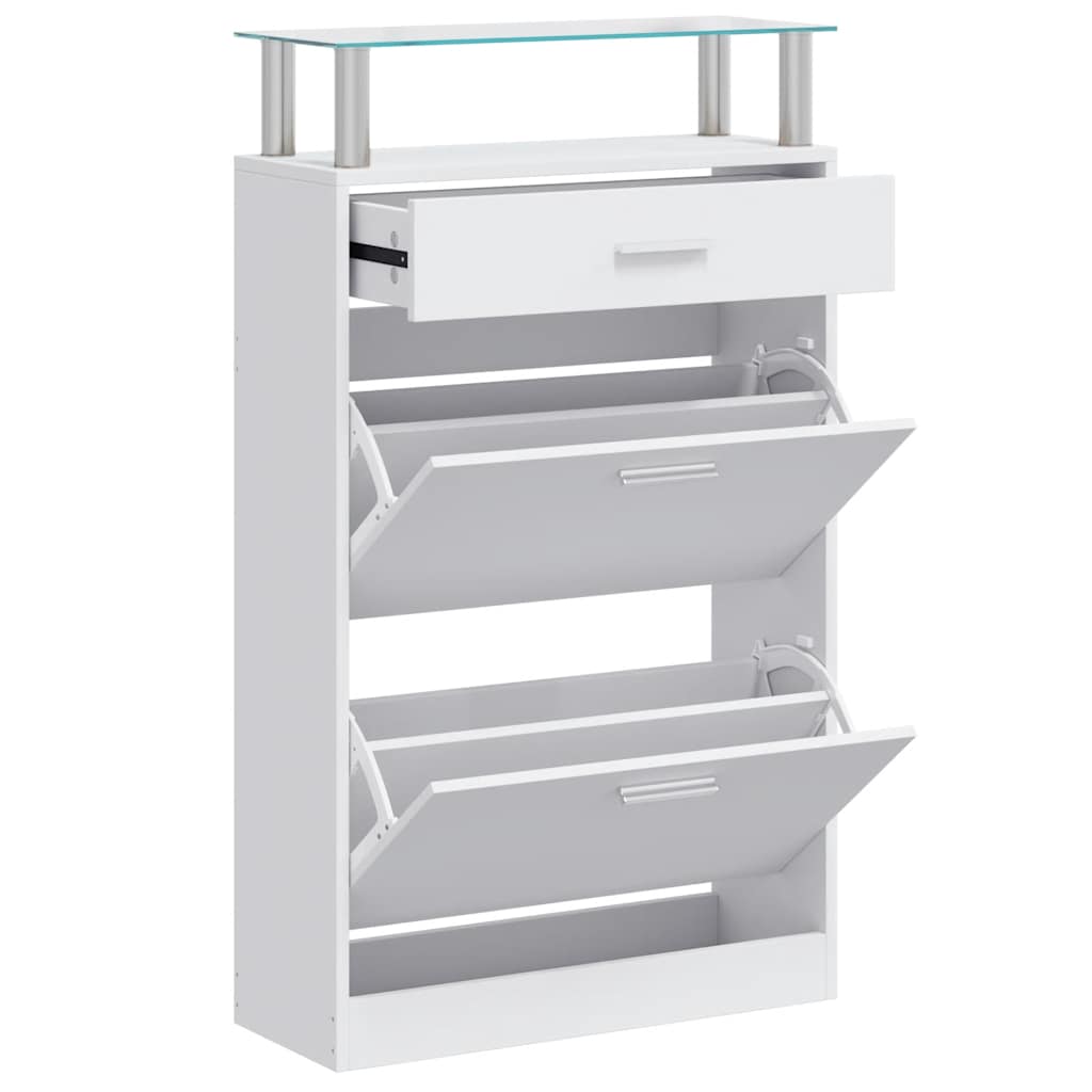 Vidaxl -Schuhschrank mit Schubladen und Glasregal weißes Holz