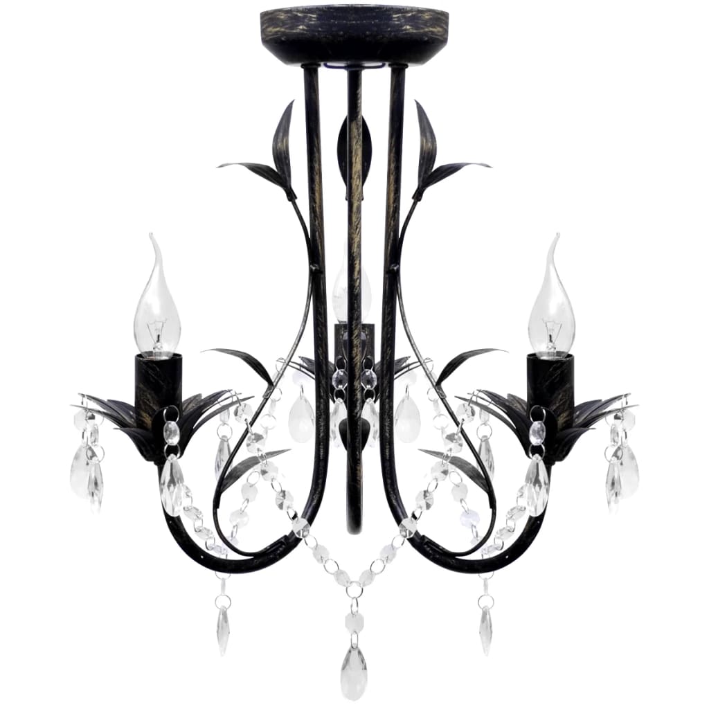 Vidaxl Kronleuchter Art Nouveau Metallkristallperlen 3 Glühbirnen Schwarz schwarz