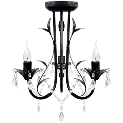 Vidaxl Kronleuchter Art Nouveau Metallkristallperlen 3 Glühbirnen Schwarz schwarz