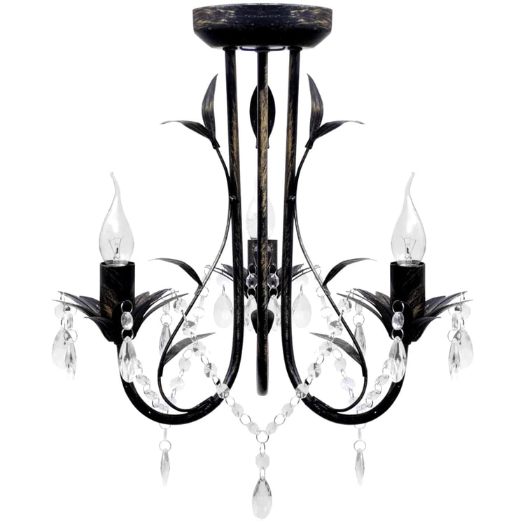 Vidaxl Kronleuchter Art Nouveau Metallkristallperlen 3 Glühbirnen Schwarz schwarz