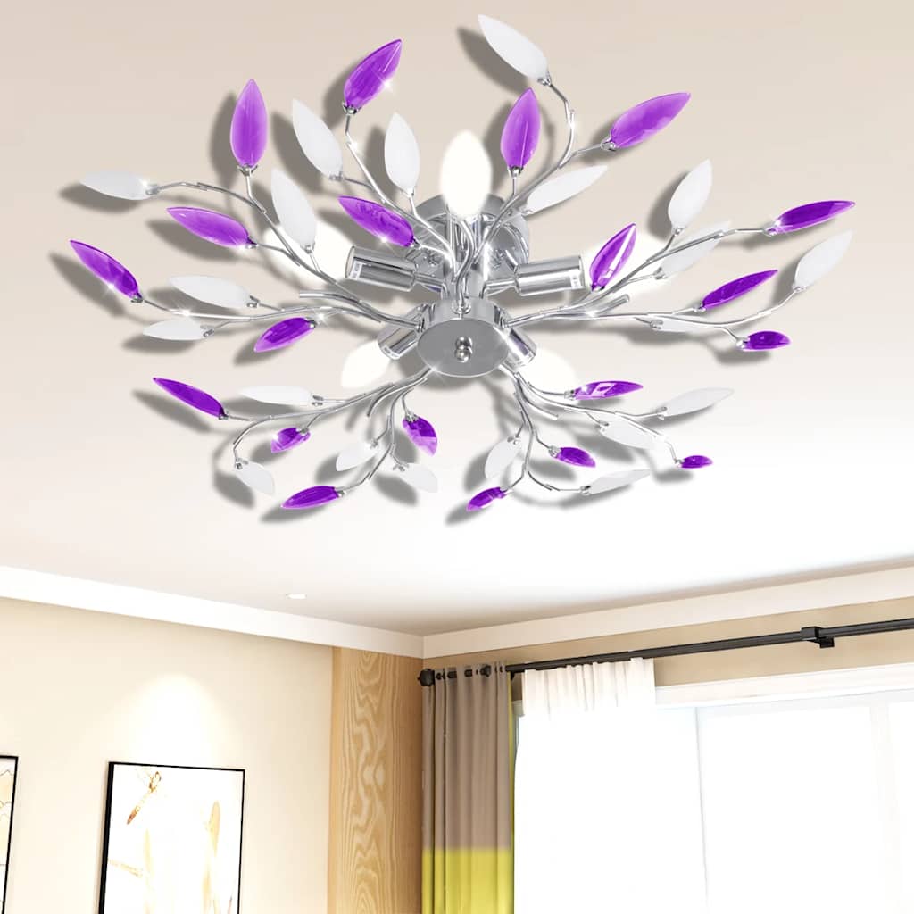 Vidaxl -Lampe mit Kristallblättern von Acryl für 5x E14 Lila und Weiß