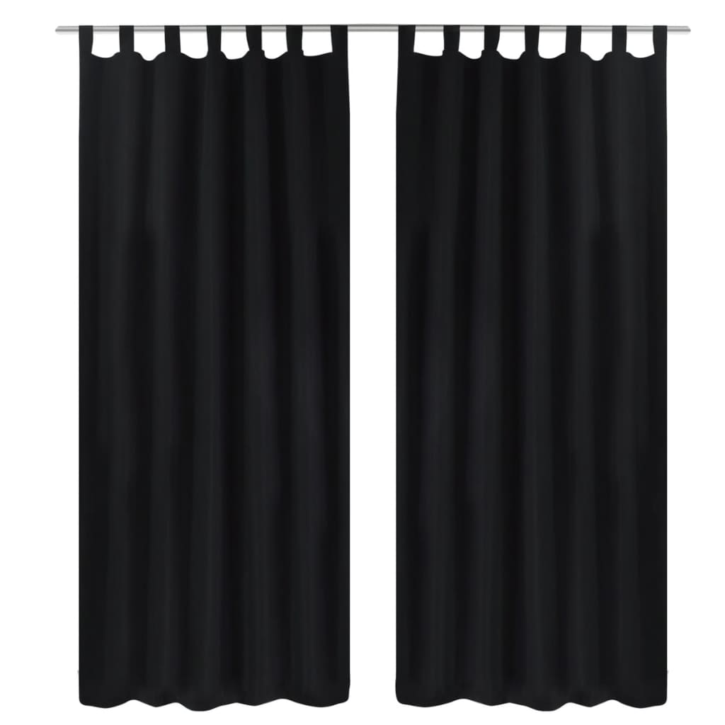 Vidaxl Micro-Satin-Vorhänge mit Ringen 140 x 175 cm 2 Stücke (schwarz)