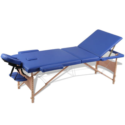 Vidaxl Faltbare Massage Tabelle 3 Zonen mit Holzrahmen (blau)