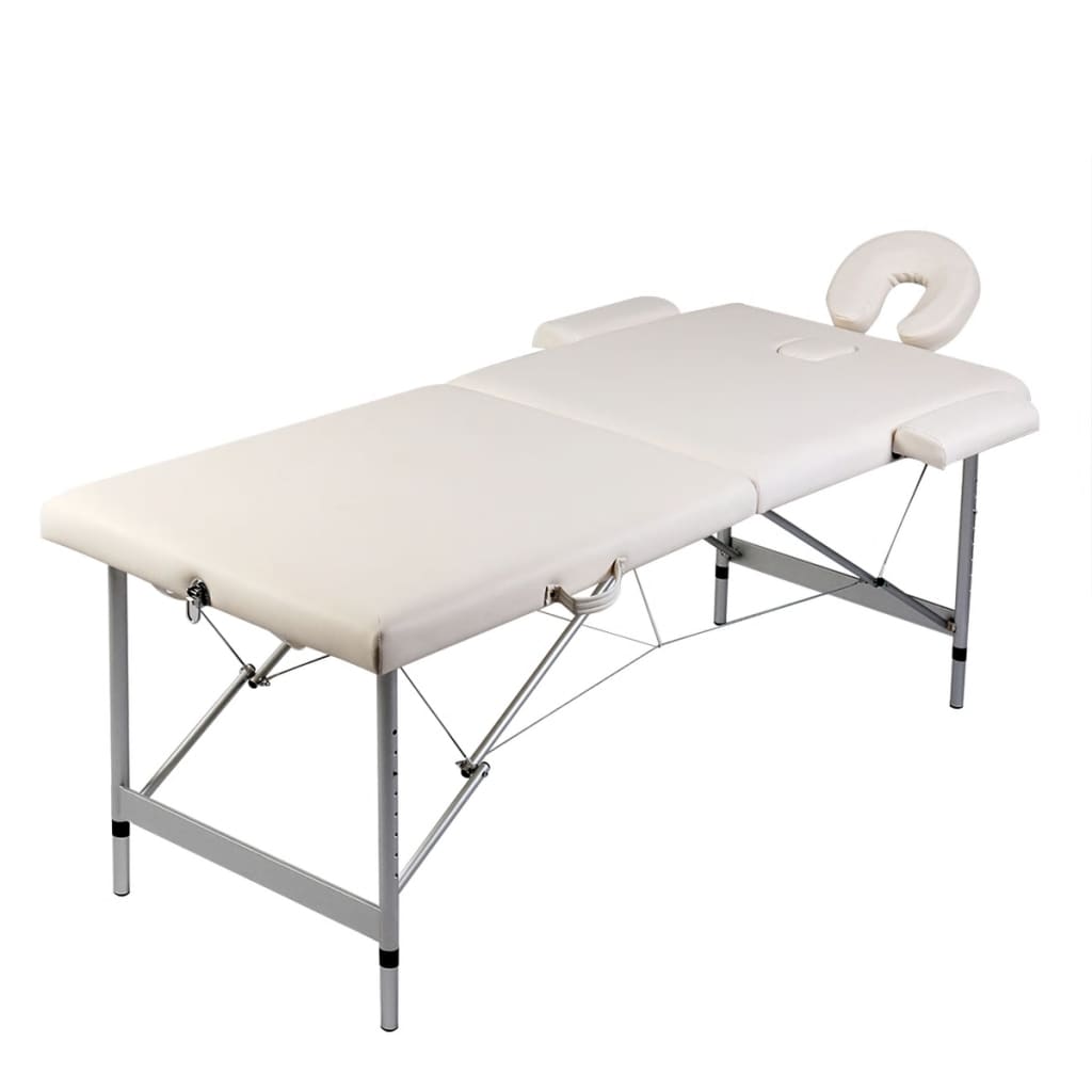 VIDAXL -Massage -Tabelle mit 2 Zonen falten Aluminiumrahmen Creme weiß