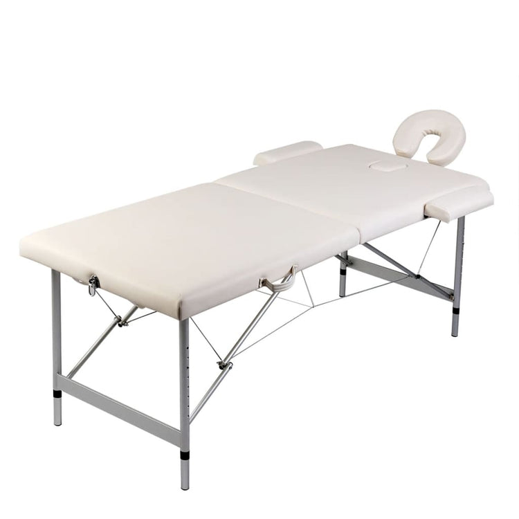 VIDAXL -Massage -Tabelle mit 2 Zonen falten Aluminiumrahmen Creme weiß
