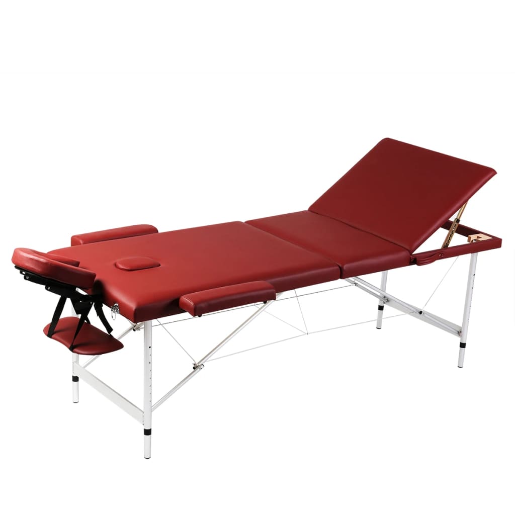 VIDAXL FALTBE MASSAGE TABELLE 3 Zonen mit Aluminiumrahmen (rot)