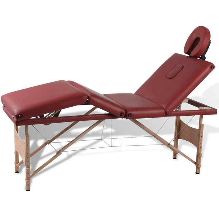 VIDAXL -Massage -Tabelle mit Holzrahmen zusammenklappbar (vier Teile rot)