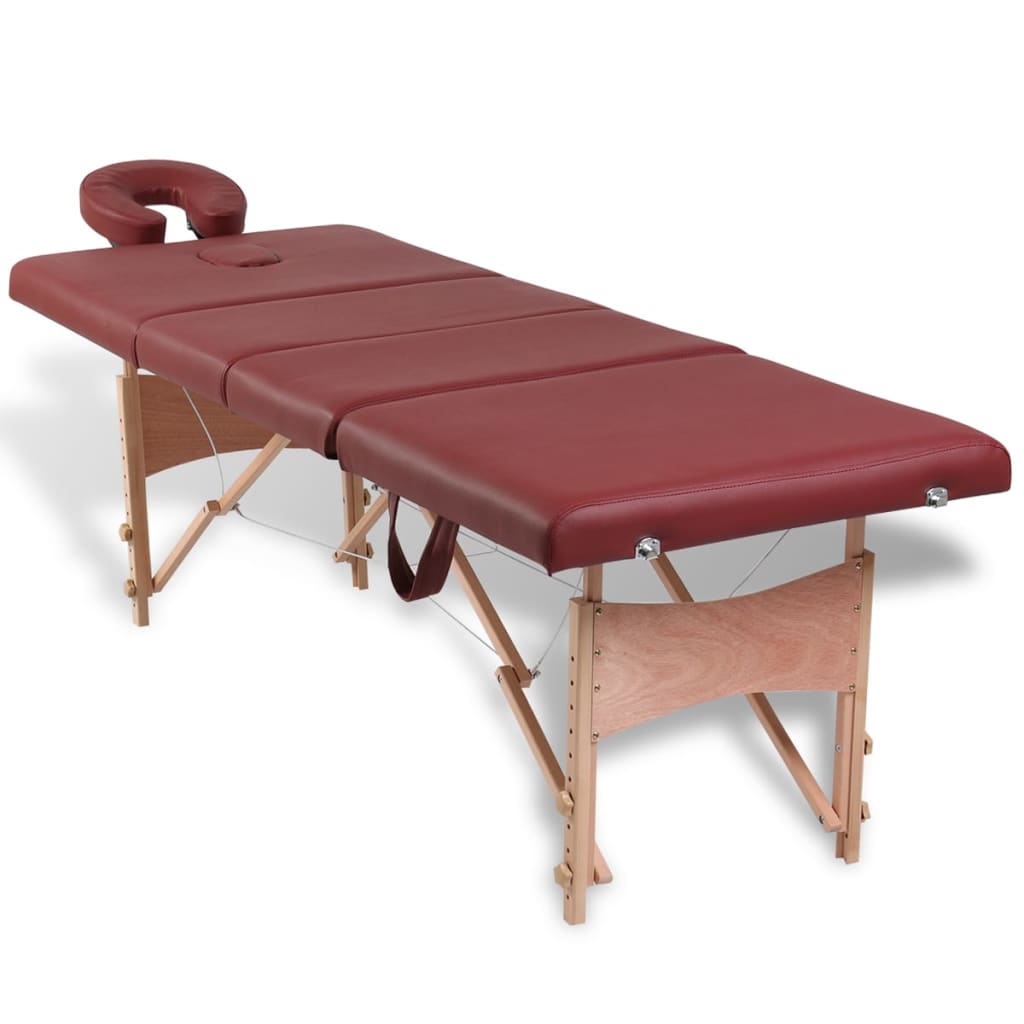 VIDAXL -Massage -Tabelle mit Holzrahmen zusammenklappbar (vier Teile rot)