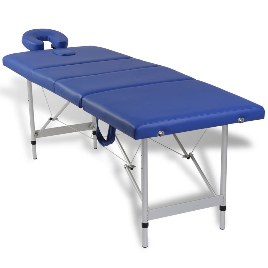 Vidaxl -Massage -Tabelle mit Aluminiumrahmen faltbar (vier Teile blau)