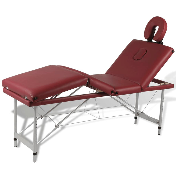 VIDAXL -Massage -Tabelle mit Aluminiumrahmen zusammenklappbar (vier Teile rot)