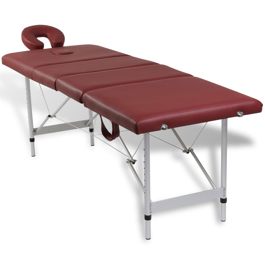 VIDAXL -Massage -Tabelle mit Aluminiumrahmen zusammenklappbar (vier Teile rot)