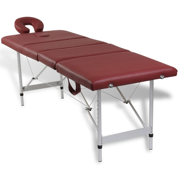 VIDAXL -Massage -Tabelle mit Aluminiumrahmen zusammenklappbar (vier Teile rot)