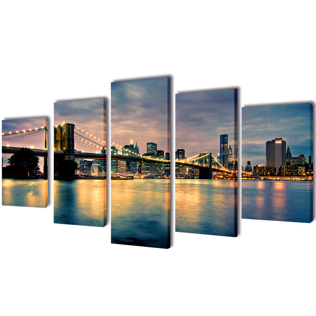 Vidaxl Canvas Walldruck Set Brooklyn Bridge River View 200 x 100 cm