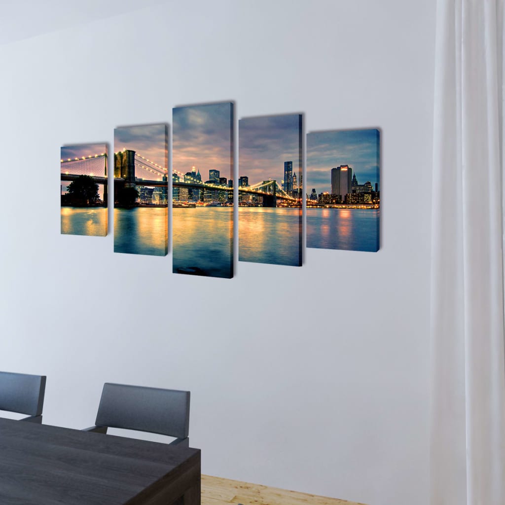 Vidaxl Canvas Walldruck Set Brooklyn Bridge River View 200 x 100 cm