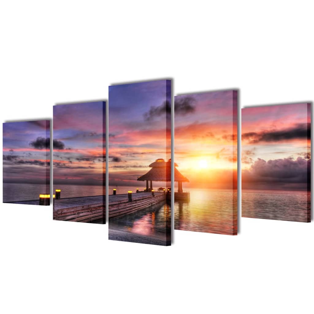 Vidaxl -Leinwand -Wanddruck sagen Sandstrand mit Pavillon 200 x 100 cm