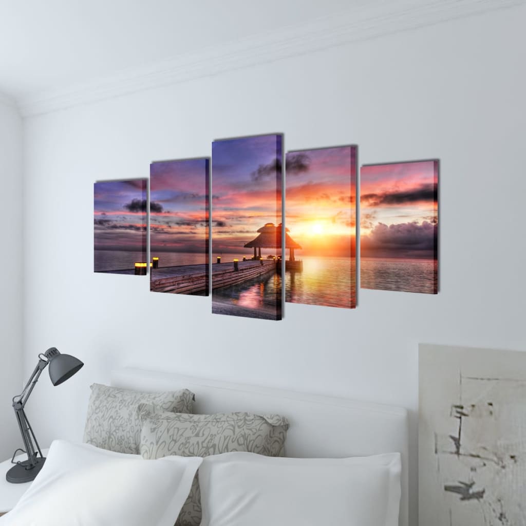 Vidaxl -Leinwand -Wanddruck sagen Sandstrand mit Pavillon 200 x 100 cm