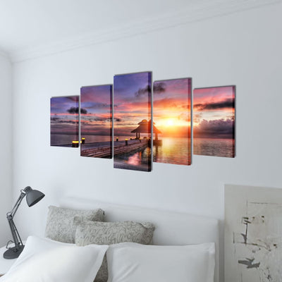 Vidaxl -Leinwand -Wanddruck sagen Sandstrand mit Pavillon 200 x 100 cm