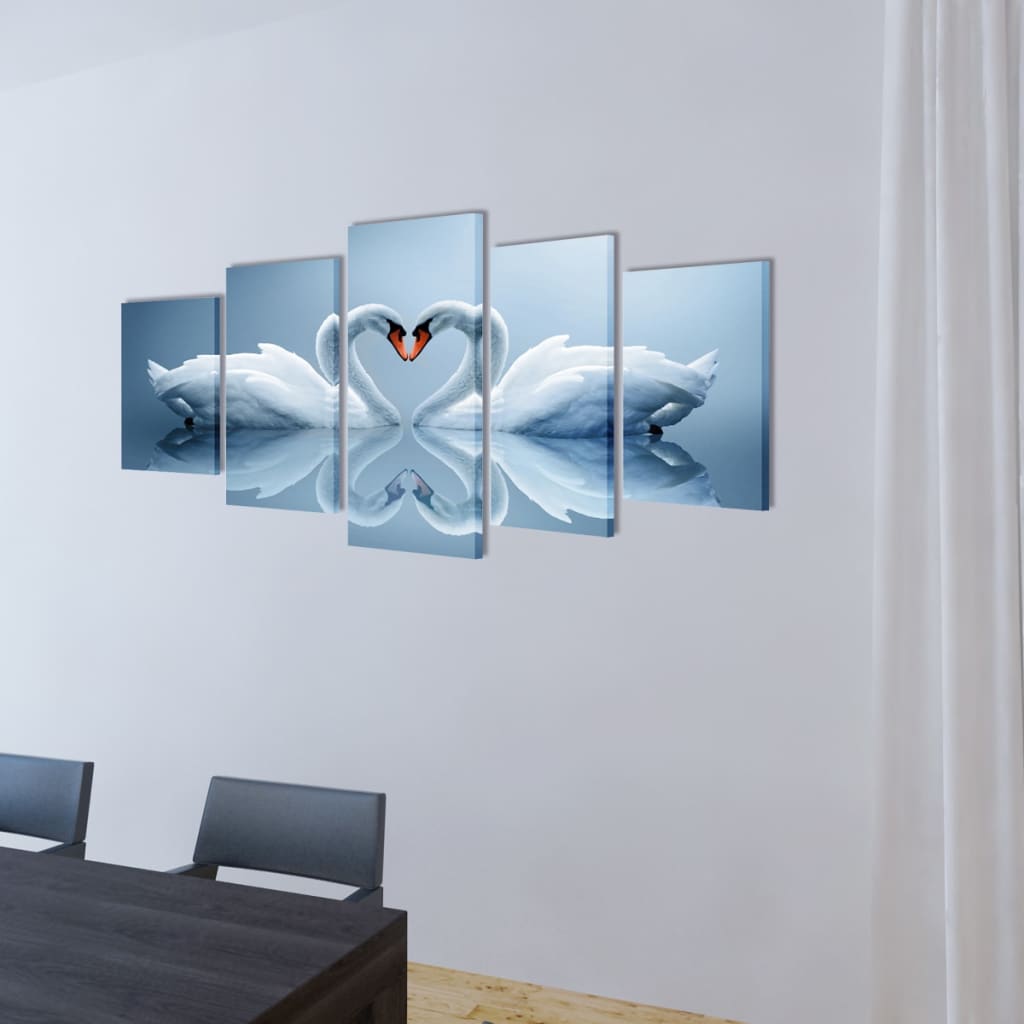 VidaXL Leinwand-Wanddruck-Set Schwan 100 x 50 cm