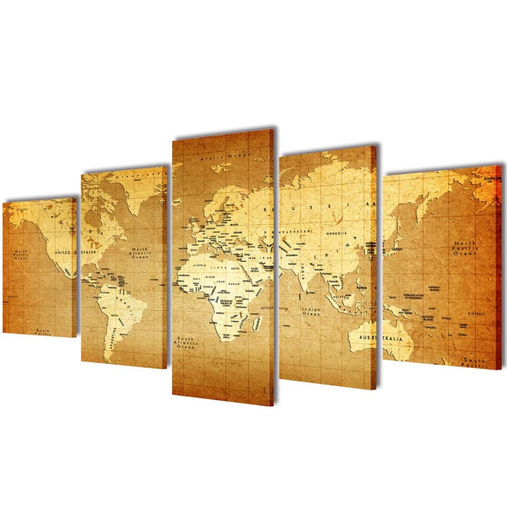 VIDAXL -Leinwand Wanddruckdruck Set World Card 100 x 50 cm