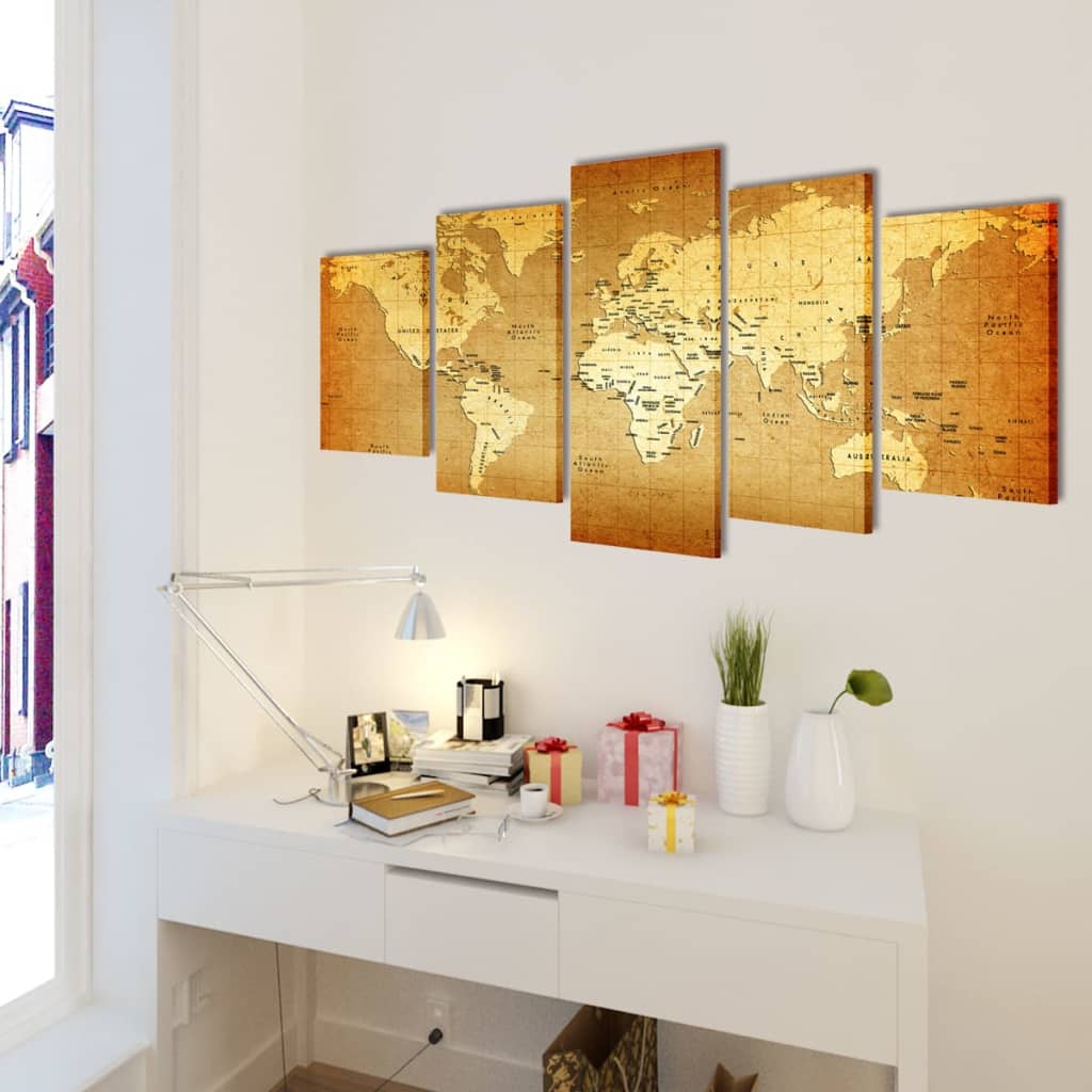 VIDAXL -Leinwand Wanddruckdruck Set World Card 100 x 50 cm