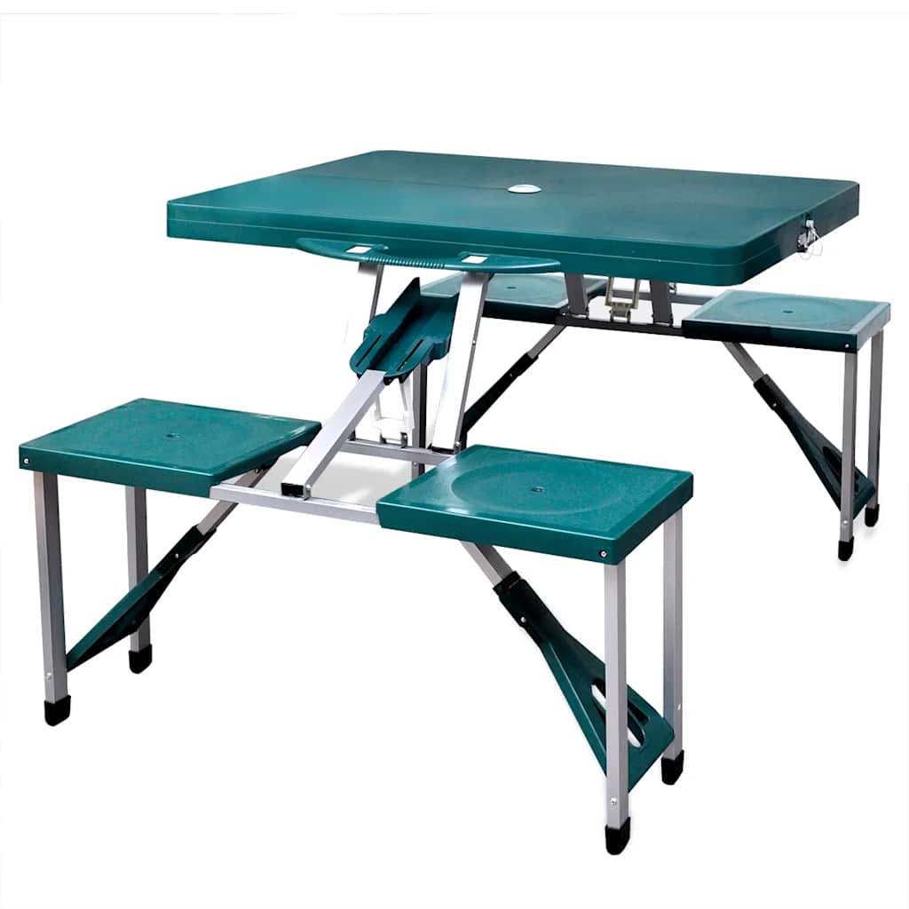 Vidaxl Camping -Tisch mit vier Stühlen extra leichte Aluminium zusammenklappbar (grün)