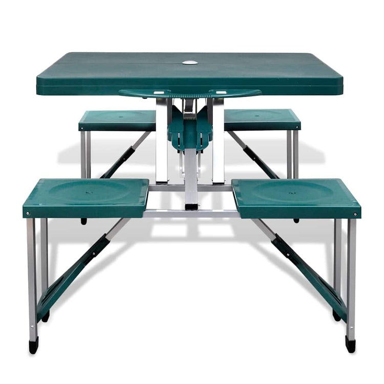 Vidaxl Camping -Tisch mit vier Stühlen extra leichte Aluminium zusammenklappbar (grün)