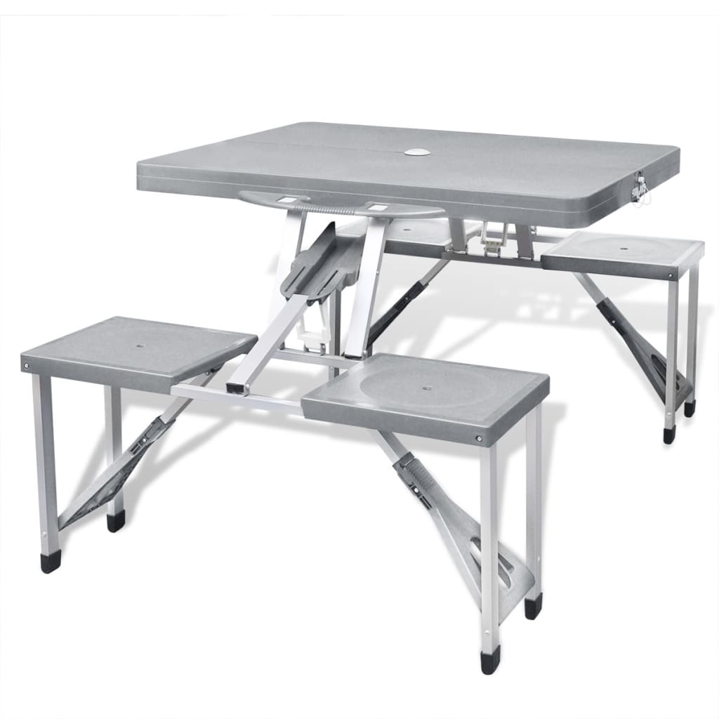 Vidaxl Camping -Tisch mit vier Sitzen faltbares Aluminiumgrau