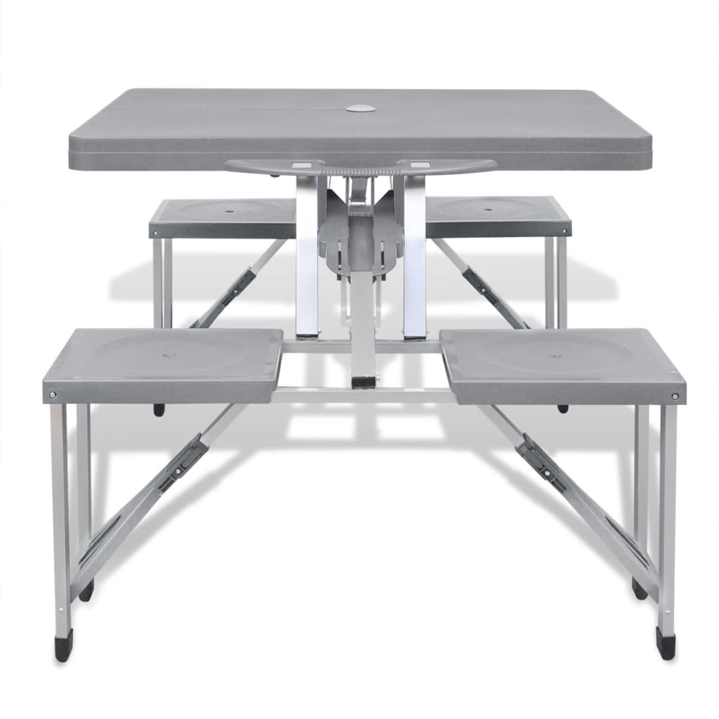 Vidaxl Camping -Tisch mit vier Sitzen faltbares Aluminiumgrau