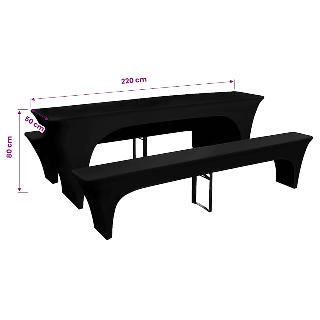 VIDAXL -Abdeckung für Biertisch und Bänke 225 x 50 x 80 cm Stretch Black 3 STs