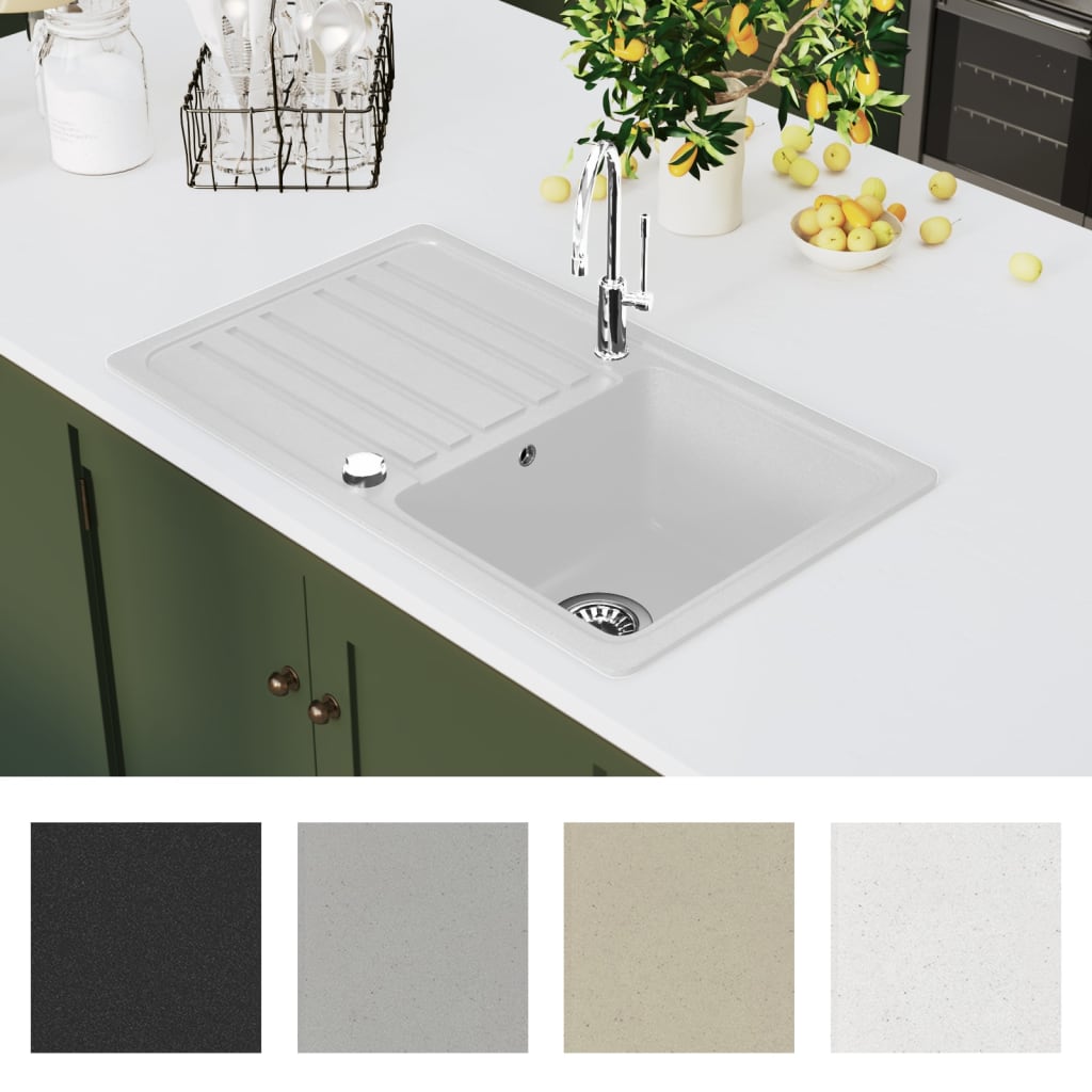 Vidaxl Sink Granit Einer Behälter mit Abfluss in reversibler Creme
