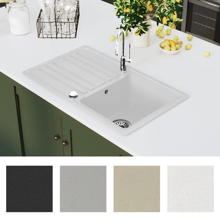 Vidaxl Sink Granit Einer Behälter mit Abfluss in reversibler Creme