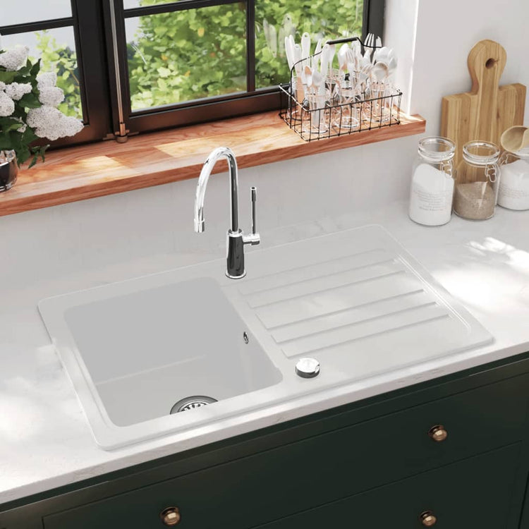 Vidaxl Sink Granit Einer Behälter mit Abfluss in reversibler Creme